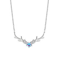 925 Sterling Silver Necklace with 2inch extender chain Antlers oval chain & micro pave cubic zirconia & for woman Approx 2.8mm Length Approx 15.7 Inch Sold By PC