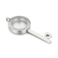 Lo zinco in lega Locket pendenti, 304 acciaio inox, with vetro, Chiave, DIY, nessuno, 25x54mm, Venduto da PC