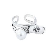 Bijoux de bague en argent sterling , Argent sterling 925, avec Shell Pearl, bijoux de mode & pour femme & creux, protéger l'environnement, sans nickel, plomb et cadmium, 17mm, Vendu par PC