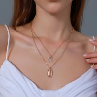 Collana Multi strato, lega in zinco, with perla in plastica, with 5.7CM extender chain, Conchiglia, placcato color oro, Doppio strato & per la donna, Lunghezza Appross. 42.5 cm, Venduto da PC