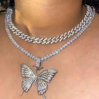 Collier de mode Multi couche, alliage de zinc, avec 5.5CM chaînes de rallonge, papillon, Placage, Double couche & pour femme & avec strass, plus de couleurs à choisir, Longueur Environ 47 cm, Vendu par PC