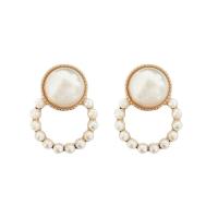 Lo zinco in lega Stud Earring, lega in zinco, with perla in plastica, placcato color oro, per la donna, bianco, 26mm, Venduto da coppia