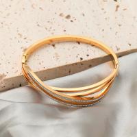 Rozsdamentes acél bangle, 304 rozsdamentes acél, divat ékszerek & a nő & strasszos, arany, nikkel, ólom és kadmium mentes, Hossz Kb 16.8 cm, Által értékesített PC