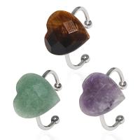 Gemstone prst prsten, Přírodní kámen, s Zinek, Srdce, platinové barvy á, módní šperky & různé materiály pro výběr & unisex & tváří, více barev na výběr, 15x15mm, Vnitřní průměr:Cca 19mm, Prodáno By PC