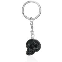 Key Chain, Natursten, med Zinc Alloy, Skull, platin farve forgyldt, mode smykker & forskellige materialer til valg & Unisex, flere farver til valg, 18x80mm, Solgt af PC