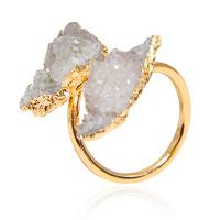 Achát Finger Ring, Ice Quartz Achát, -val Sárgaréz, arany színű aranyozott, Állítható & divat ékszerek & egynemű, tiszta, 23x29mm, Által értékesített PC