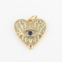 Evil Eye Pendler, Messing, med gemstone Chips, Heart, guldfarve belagt, du kan DIY, blandede farver, nikkel, bly & cadmium fri, 18.70x15.70x2mm, Solgt af PC