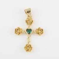 Cubic Zirconia Brass Pendants with Cubic Zirconia Cross gold color plated DIY nickel lead & cadmium free Sold By PC