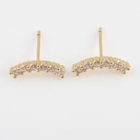 Messing oorbelknoppen, met Cubic Zirconia, gold plated, voor vrouw, nikkel, lood en cadmium vrij, 14.20x12.70x4.30mm, Verkocht door pair