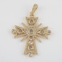 Brass Cross Pendants with Cubic Zirconia gold color plated DIY nickel lead & cadmium free Sold By PC