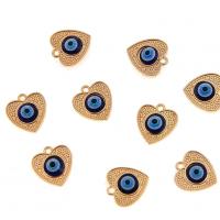 Evil Eye Pendler, Zinc Alloy, Heart, forgyldt, du kan DIY & emalje, gylden, nikkel, bly & cadmium fri, 13x14x4mm, 100pc'er/Bag, Solgt af Bag