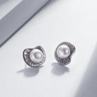 Ciúbach Zirconia Micrimhilseogra réiteach Sterling Silver Earring, 925 Sterling Silver, le Pearl Fionnuisce, jewelry faisin & micrea réiteach zirconia ciúbach, nicil, luaidhe & caidmiam saor in aisce, 13x12mm, Díolta De réir Péire