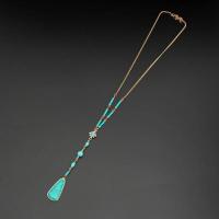 Collier en alliage de zinc Pull, avec turquoise, bijoux de mode & pour femme & avec strass, protéger l'environnement, sans nickel, plomb et cadmium, Longueur Environ 21.65 pouce, Vendu par PC