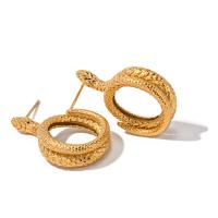 Pendientes de Acero Inoxidable, acero inoxidable 304, Serpiente, 18K chapado en oro, Joyería & para mujer, dorado, Vendido por Par