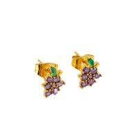 Rostfritt stål Stud Örhängen, 304 rostfritt stål, Grape, 18K guldpläterad, mode smycken & micro bana cubic zirconia & för kvinna, gyllene, 9mm, Säljs av Par