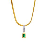 Collier d'acier titane, avec 1.97inch chaînes de rallonge, Plaqué or 18K, bijoux de mode & pour femme & avec strass, doré, 10x8mm, Vendu par Environ 15.75 pouce brin