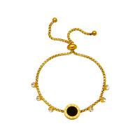 Pulseira de aço titânio, Partículas de aço, 18K banhado a ouro, joias de moda & para mulher & com strass, dourado, 12x12mm, vendido para Aprox 9.45 inchaltura Strand