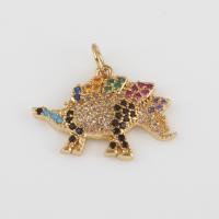 Pendentifs en laiton zircon cubique (CZ), avec zircon cubique, Dinosaure, Placage de couleur d'or, DIY, couleurs mélangées, protéger l'environnement, sans nickel, plomb et cadmium, 19.20x18x3mm, Vendu par PC