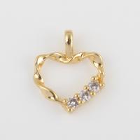 Μενταγιόν Cubic Zirconia (CZ) Brass, Ορείχαλκος, με Cubic Zirconia, Καρδιά, χρώμα επίχρυσο, DIY, νικέλιο, μόλυβδο και κάδμιο ελεύθεροι, 14.10x11.80x2.50mm, Sold Με PC