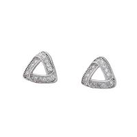 Zircon cubique Micro Pave d'oreille en argent sterling, argent sterling 925, triangle, Placage, pavé de micro zircon & pour femme, argent, 8x8mm, Vendu par paire