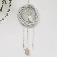 Wind Chimes Outdoor und Heimtextilien, Eisen, mit Achat & Kristall & Klarer Quarz, Baum, für Zuhause und Büro, weiß, frei von Nickel, Blei & Kadmium, 150x490mm, verkauft von PC