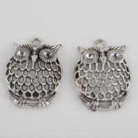 Zinc Alloy Animal Pendler, Owl, antik sølv farve forgyldt, du kan DIY & hule, 33.80x25.40x9.20mm, Hole:Ca. 3mm, Solgt af Bag