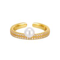 Zircon cubique Micro Pave Sterling Silver Rings, Argent sterling 925, avec Shell Pearl, Placage, bijoux de mode & pavé de micro zircon & pour femme, plus de couleurs à choisir, protéger l'environnement, sans nickel, plomb et cadmium, 2.8mm, Vendu par PC