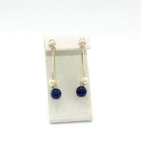 Goujon Laiton, avec Lapis lazuli & perle de plastique, bijoux de mode & pour femme, protéger l'environnement, sans nickel, plomb et cadmium, 65mm, Vendu par paire