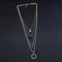 Collier de mode Multi couche, alliage de zinc, avec Lapis lazuli, bijoux de mode & multicouche & pour femme & avec strass, protéger l'environnement, sans nickel, plomb et cadmium, Longueur Environ 16.14 pouce, Environ 18.11 pouce, Environ 21.65 pouce, Environ 24.4 pouce, Vendu par PC