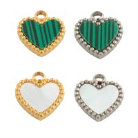 Acier inoxydable Coeur Pendentifs, Acier inoxydable 304, avec Synthétique-Malachite & coquille, bijoux de mode & unisexe, plus de couleurs à choisir, 11x11x2mm, Trou:Environ 2mm, Vendu par PC