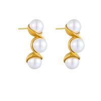 Titanium Staal Earring, met Plastic Pearl, plated, mode sieraden & voor vrouw, gouden, 25mm, Verkocht door pair