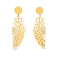 Titanium Steel  Earring Feather plated fashion jewelry & for woman golden Sold By Pair