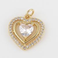 Cubic Zirconia (CZ) Messing Vedhæng, med Cubic Zirconia, Heart, guldfarve belagt, du kan DIY, nikkel, bly & cadmium fri, 19.50x15.40x4mm, Solgt af PC