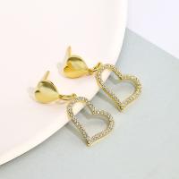 Cubic Zirconia Micro Pave Brass Earring Heart real gold plated micro pave cubic zirconia & for woman golden Sold By Pair