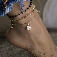 Sinc Alloy Anklet, le Plaisteach, le 7cm slabhra extender, dath an óir plated, trí shraith & jewelry faisin & do bhean, nicil, luaidhe & caidmiam saor in aisce, Fad Thart 19.5 cm, Thart 20 cm, Thart 19 cm, Díolta De réir PC