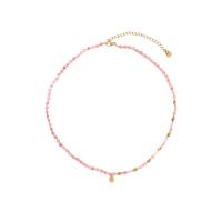 Collana di titanio acciaio, Titantium acciaio, with agate, with 7cm extender chain, placcato color oro, gioielli di moda & per la donna, rosa, Venduto per 39 cm filo