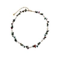 Collar de Ágata, con Partículas de acero & Perlas cultivadas de agua dulce, con 8cm extender cadena, chapado en color dorado, Joyería & diferentes estilos para la opción & para mujer, multicolor, Vendido para 38 cm Sarta