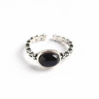 Sterling Silver Jewelry Finger Ring, 925 Sterling Silver, le Agate Black, jewelry faisin & do bhean, nicil, luaidhe & caidmiam saor in aisce, Méid:7, Díolta De réir PC