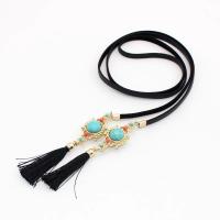 Collier de bijoux en alliage de zinc, avec cordon en cuir & turquoise, bijoux de mode & pour femme, protéger l'environnement, sans nickel, plomb et cadmium, Longueur Environ 34.64 pouce, Vendu par PC