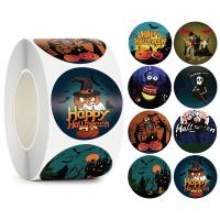 Koperen Printing Paper Sticker papier, Ronde, Afdrukken, Halloween ontwerp & gemengde patroon & DIY & verschillende grootte voor keus, 500pC's/spool, Verkocht door spool