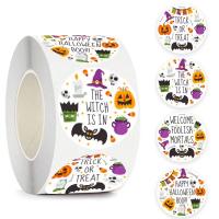 Papier d'impression cuivre Papier autocollant, Rond, Halloween Design & modèle mixte & DIY & normes différentes pour le choix, 500PC/bobine, Vendu par bobine