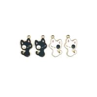 Zinc Alloy émail Pendants, alliage de zinc, chat, Placage de couleur d'or, DIY, plus de couleurs à choisir, 15x24mm, Environ 100PC/sac, Vendu par sac