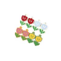 Zinc Alloy émail Pendants, alliage de zinc, fleur, peinture, DIY, plus de couleurs à choisir, 11x22mm, Environ 100PC/sac, Vendu par sac