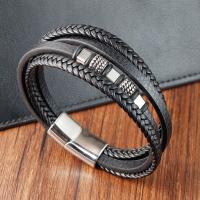 PU Leather Cord Bracelets with 304 Stainless Steel vintage & for man black Length 21 cm Sold By PC