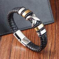 Pulseras de Cordón de PU, Cuero de PU, con acero inoxidable 304, Vintage & para hombre, Negro, longitud 21 cm, Vendido por UD