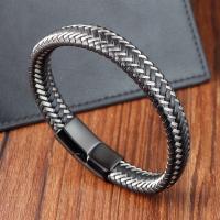 Bracelets cordon PU, cuir PU, avec Acier inoxydable 304, Vintage & pour homme, noire, Longueur 21 cm, Vendu par PC