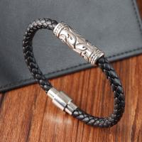 Pulseras de Cordón de PU, Cuero de PU, con acero inoxidable 304, Vintage & para hombre, Negro, longitud 21 cm, Vendido por UD