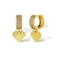 Cubic Zirconia Micro Pave Brass Earring Heart real gold plated micro pave cubic zirconia & for woman golden Sold By Pair