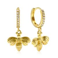 Boucles d'oreilles en laiton zircon cubique pavent, abeille, Plaqué d'or, pavé de micro zircon & pour femme, Or, Vendu par paire