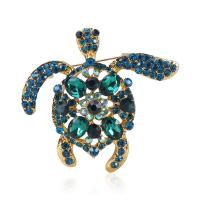 Zinc Alloy Broche, Turtle, guldfarve belagt, for kvinde & med rhinestone, flere farver til valg, 52x47mm, Solgt af PC